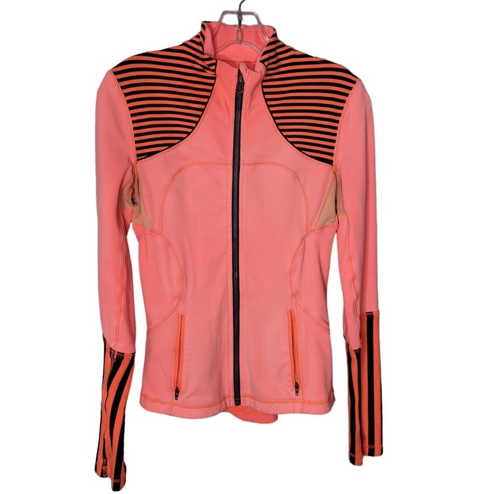 Lululemon Forme Jacket Stripe Light Flare Inkwell Neon orange Full Zip Size 4